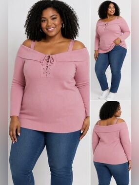Lace-Up Off-the-Shoulder Sweater